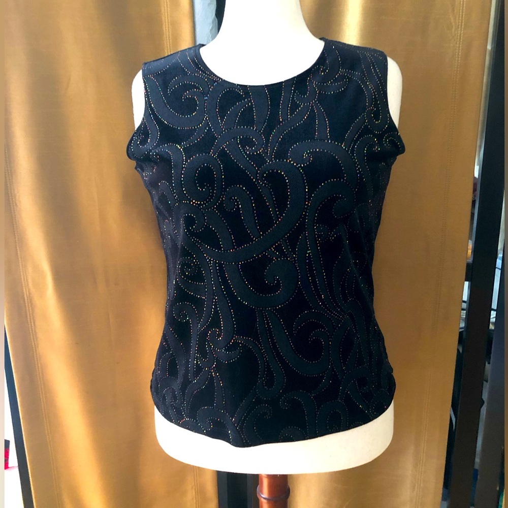 Impressions Elegant Black Multi Color Sparkling Design Sleeveless Top